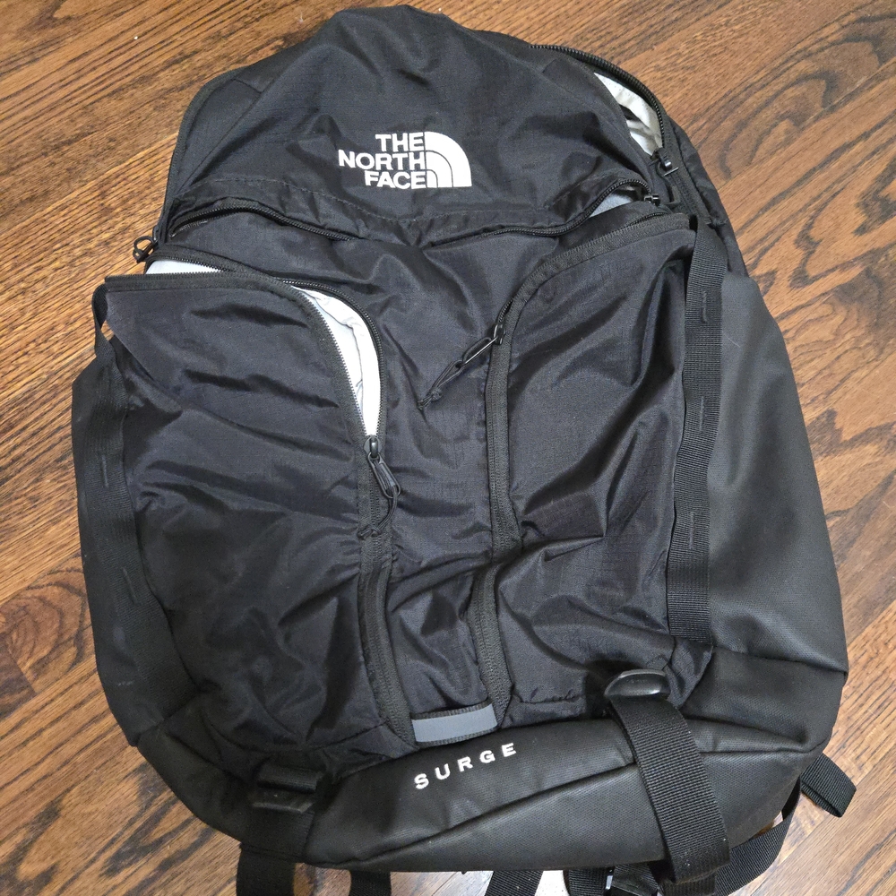 The North Face Surge Backpack in Black and Gray